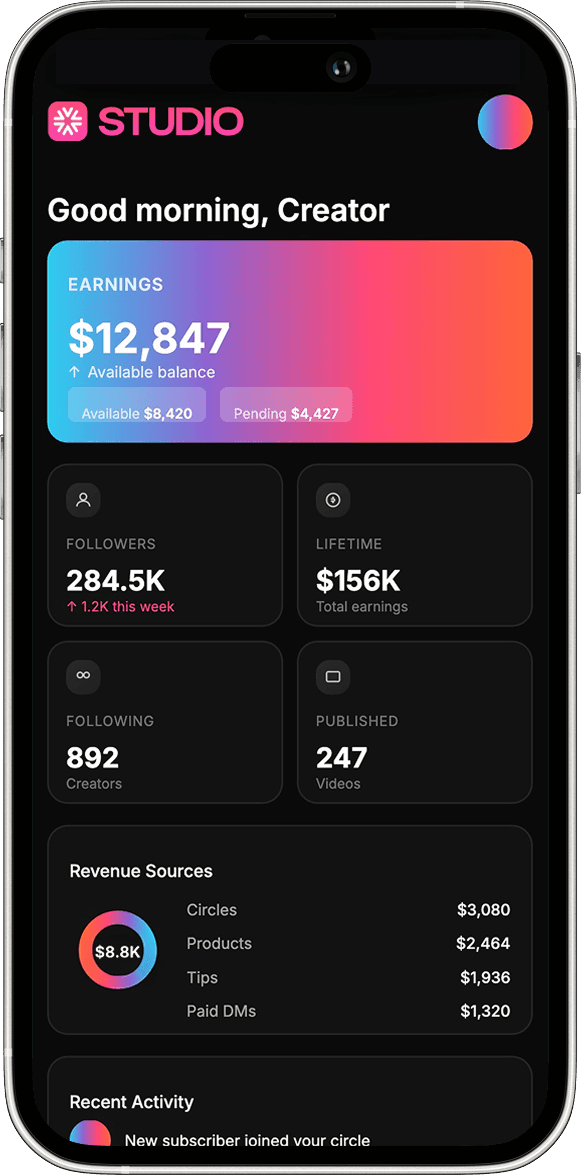 Parler Studio creator command center preview