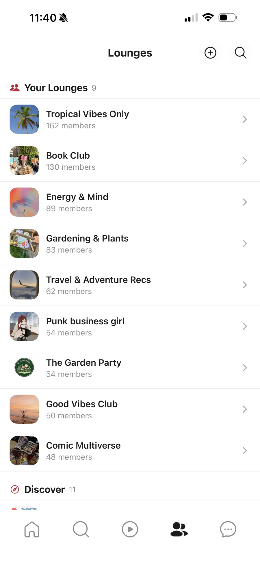 Parler Lounges community screen